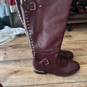 Boots Maroon Studded Heeled Boots